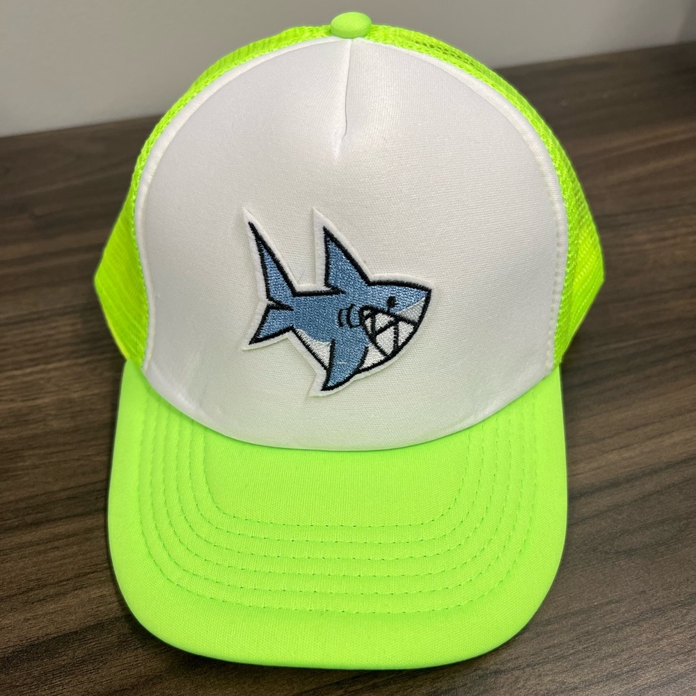 Neon Green and White Shark Trucker Hat